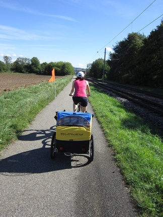 4 on the paved trail next to the tram tracks near our house